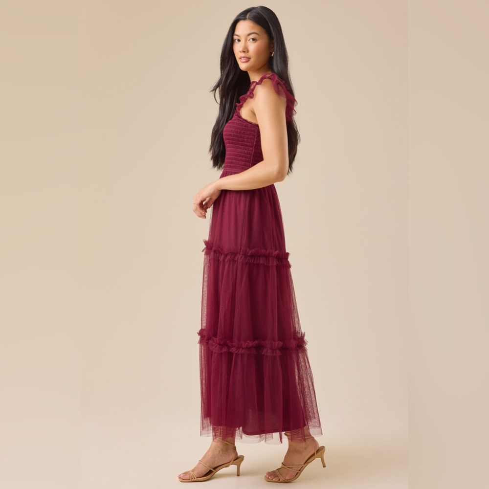 Altar’d State Kenna Tulle Maxi Dress Sleeveless Burgundy